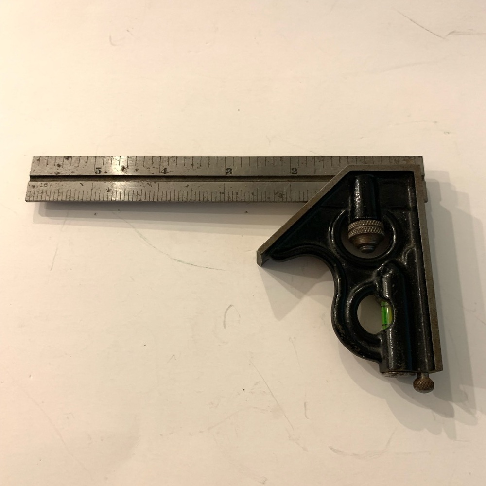 Vintage Metal Combination Square with Black Head and Silver Ruler